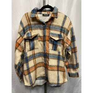 Blue B Collection Plaid Flannel Shirt Jacket Women's Size M Oversized Button Up